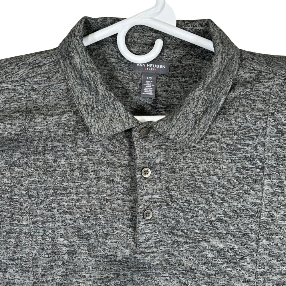 Van Heusen Flex Mens Gray Marl Long Sleeve Polo Shirt Large L Business Casual‎